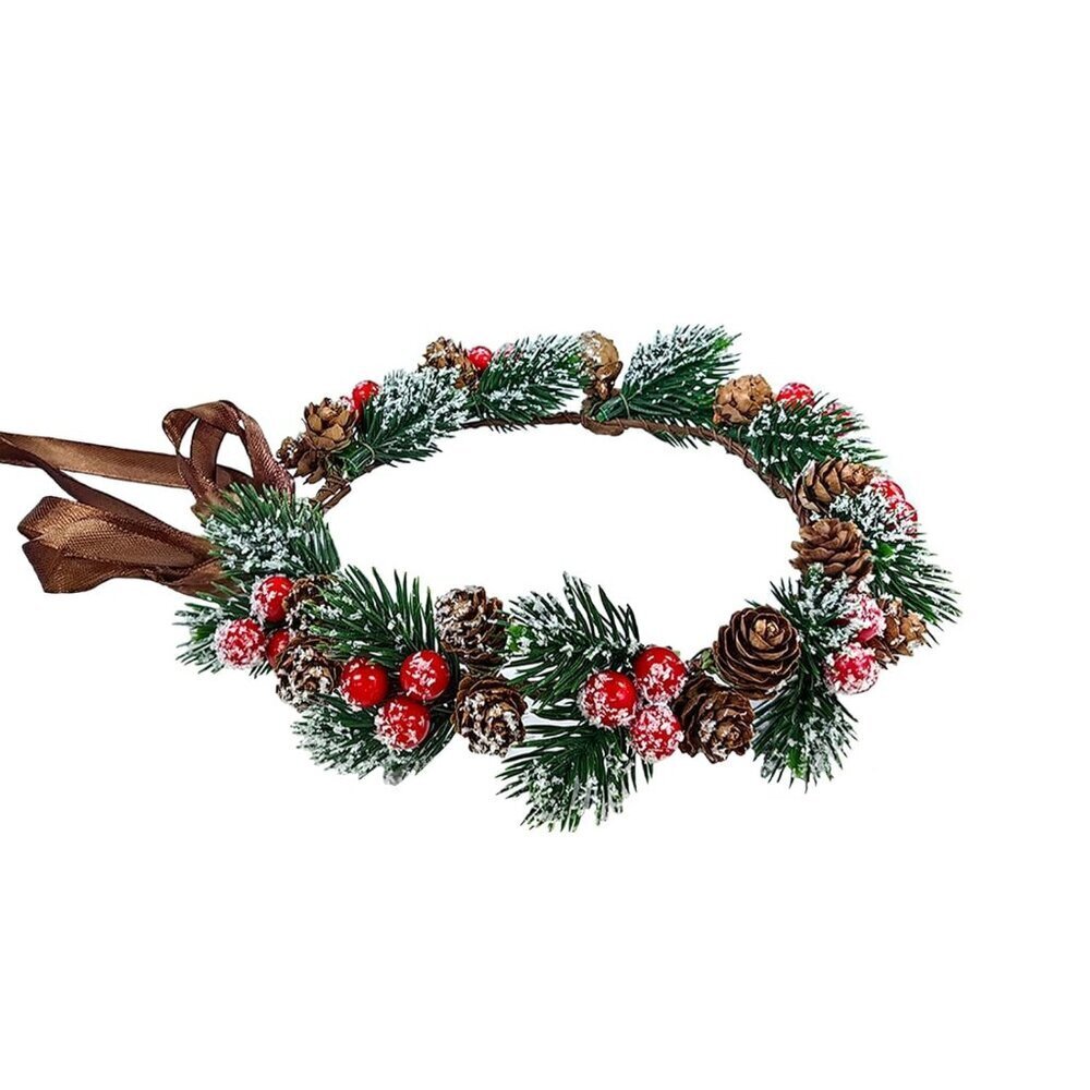 Christmas Flower Crown Red Berry Pine Cone Holly Head Wreath Hair Headpiece